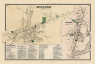 Spencer Village, Massachusetts 1870 Old Town Map Reprint - Worcester Co. Atlas 60-61