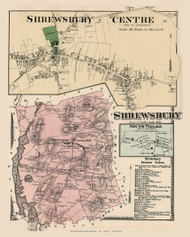 Shrewsbury Town, South Village and Shrewsbury Centre Village, Massachusetts 1870 Old Town Map Reprint - Worcester Co. Atlas 67