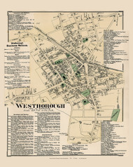 Westborough Village, Massachusetts 1870 Old Town Map Reprint - Worcester Co. Atlas 69
