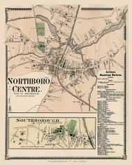 Northboro Centre and Southborough Villages, Massachusetts 1870 Old Town Map Reprint - Worcester Co. Atlas 70
