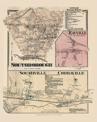Southborough Town, Southville, Cordaville and Fayville Villages, Massachusetts 1870 Old Town Map Reprint - Worcester Co. Atlas 71