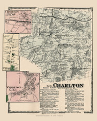 Charlton Town, Charlton, Charlton City and Charlton Depot Villages, Massachusetts 1870 Old Town Map Reprint - Worcester Co. Atlas 76