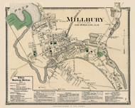 Millbury Village, Massachusetts 1870 Old Town Map Reprint - Worcester Co. Atlas 79