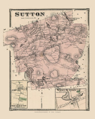 Sutton Town, West Sutton and South Sutton Villages, Massachusetts 1870 Old Town Map Reprint - Worcester Co. Atlas 81