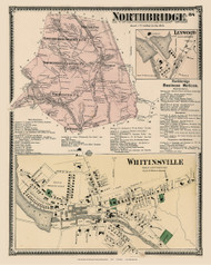 Northbridge Town, Whitinsville and Linwood Villages, Massachusetts 1870 Old Town Map Reprint - Worcester Co. Atlas 84