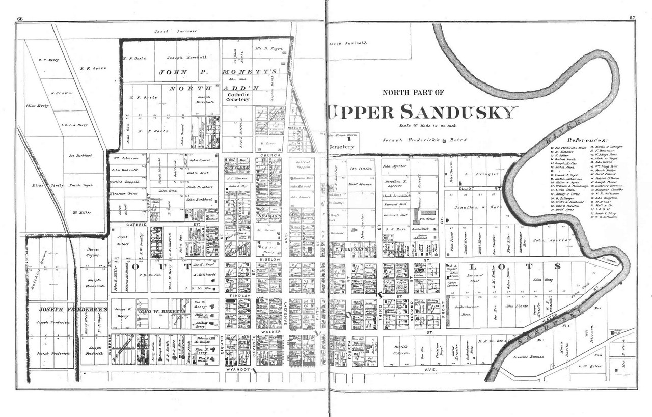 Upper Sandusky, Ohio 1879 Old Town Map Reprint Wyandot County Atlas