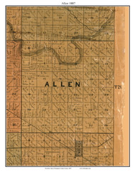 Allen, Kansas 1887 Old Town Map Custom Print - Kingman Co