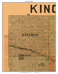 Dresden, Kansas 1887 Old Town Map Custom Print - Kingman Co