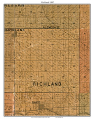 Richland Cleveland, Kansas 1887 Old Town Map Custom Print - Kingman Co