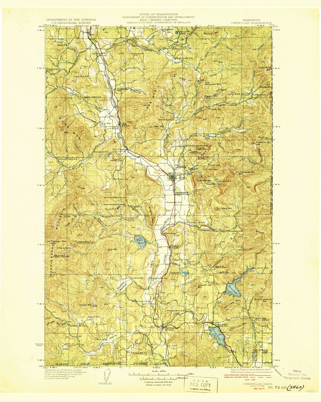 Chewelah, Washington 1930 (1930) USGS Old Topo Map Reprint 30x30 WA
