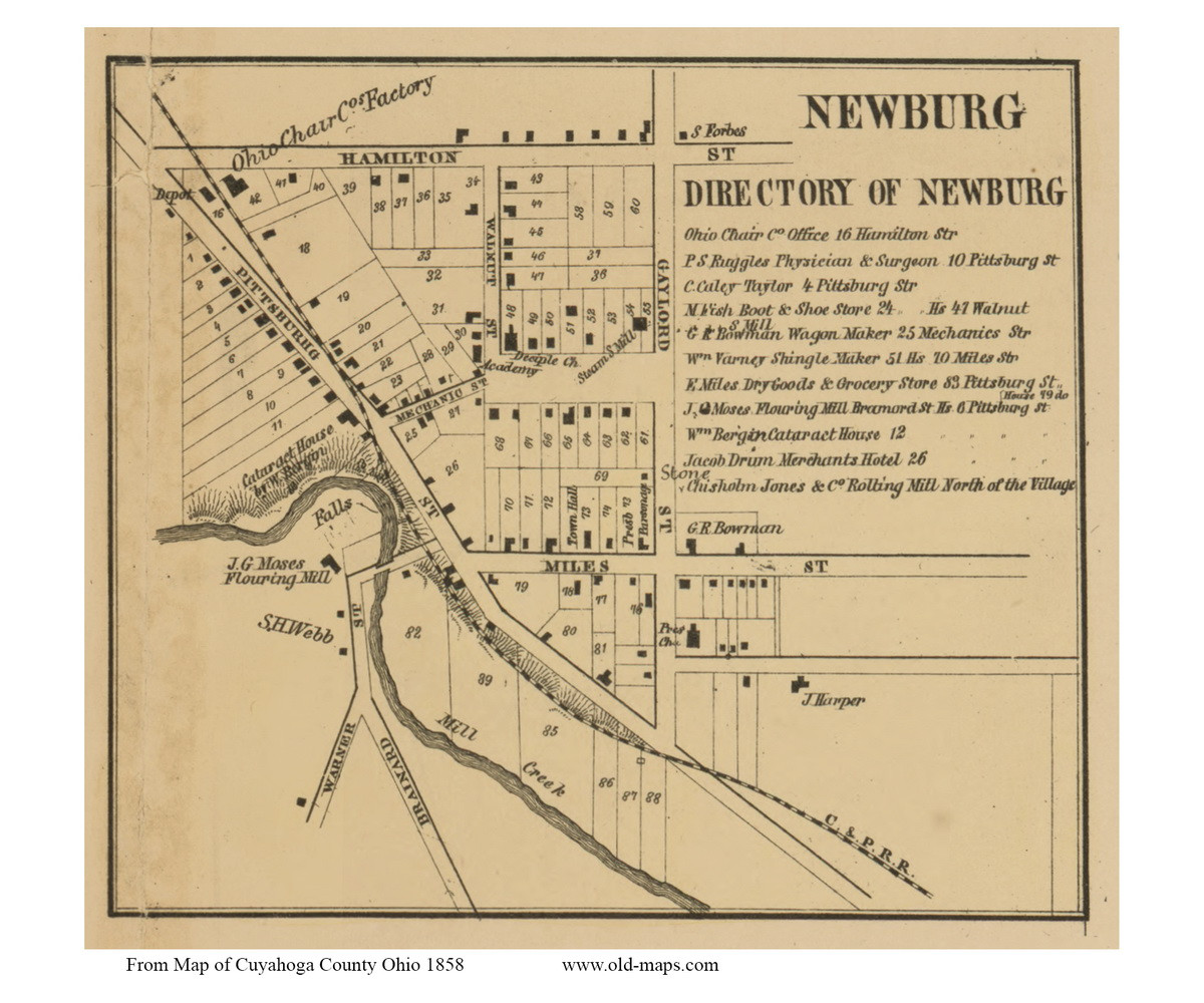 Newburgh Village Newburgh Ohio 1858 Copy C Old Town Map Custom