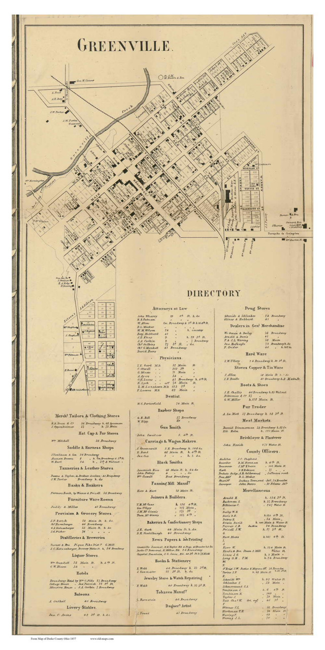 Greenville Adams Ohio 1857 Old Town Map Custom Print Darke Co