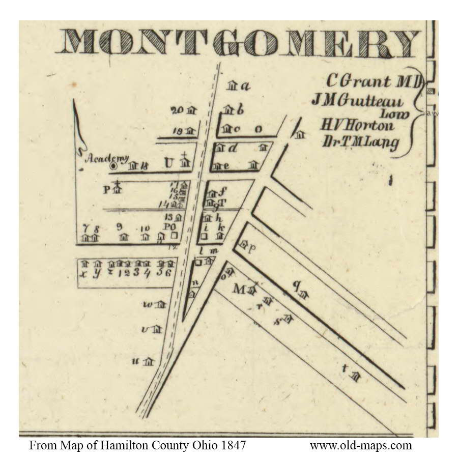 Montgomery Sycamore, Ohio 1847 Old Town Map Custom Print Hamilton