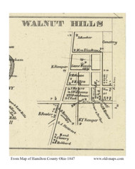 Walnut Hills - Cincinatti, Ohio 1847 Old Town Map Custom Print - Hamilton Co.