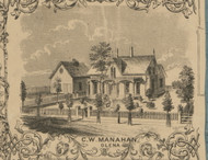 C.W. Manahan Residence - Olena, Ohio 1859 Old Town Map Custom Print - Huron Co.