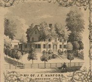 Res. of J.E. Hanford - Wakeman, Ohio 1859 Old Town Map Custom Print - Huron Co.