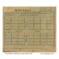 Malaga Village - Malaga, Ohio 1869 Old Town Map Custom Print - Monroe Co.