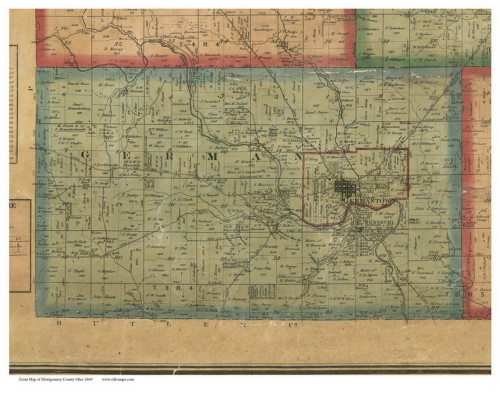 German, Ohio 1869 Old Town Map Custom Print - Montgomery Co. - OLD MAPS