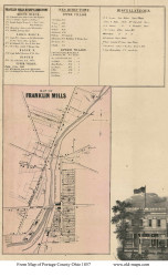 Franklin Mills - Franklin, Ohio 1857 Old Town Map Custom Print - Portage Co.