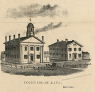 Court House & Jail - Ravenna, Ohio 1857 Old Town Map Custom Print - Portage Co.