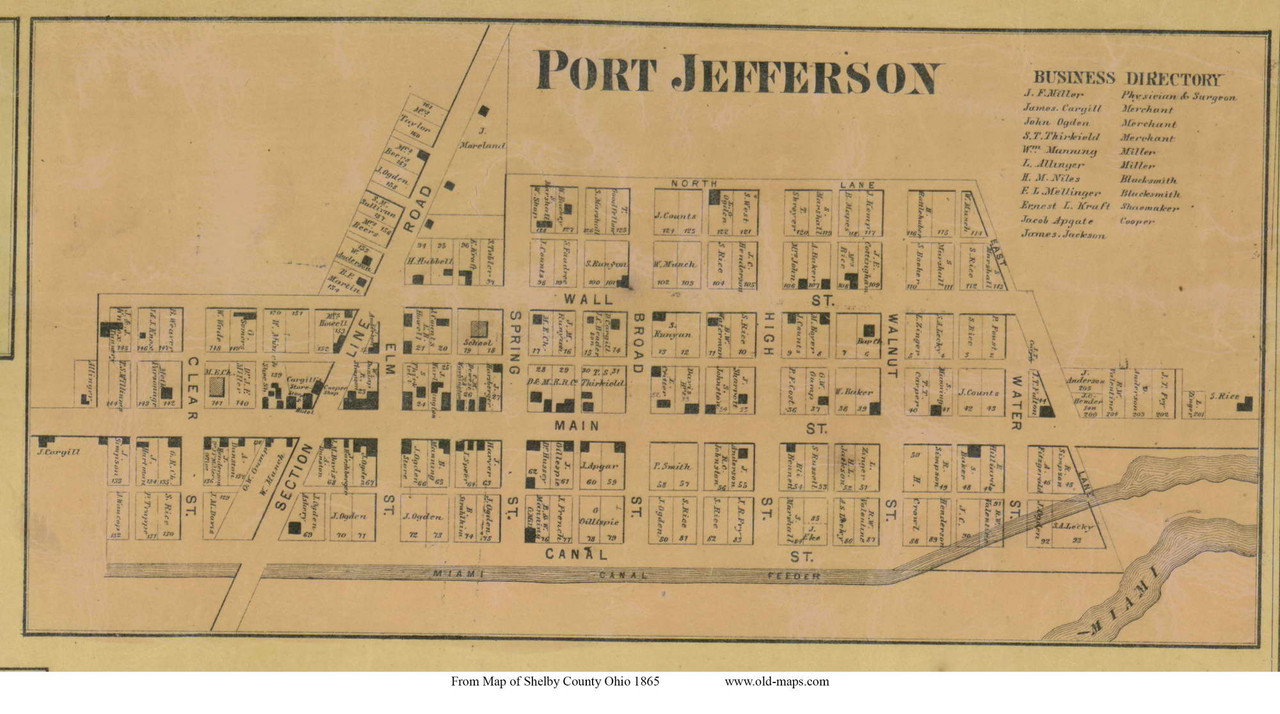 Port Jefferson Salem, Ohio 1865 Old Town Map Custom Print Shelby Co