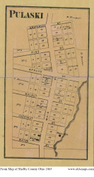 Pulaski - Van Buren, Ohio 1865 Old Town Map Custom Print - Shelby Co.