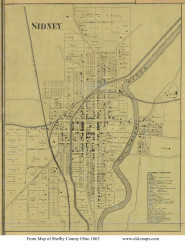 Sidney - Clinton, Ohio 1865 Old Town Map Custom Print - Shelby Co.