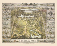 Central Park 1863 Bird's Eye View - Old Map Reprint