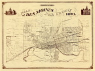 Des Moines 1882 Mills - Old Map Reprint - Iowa Cities