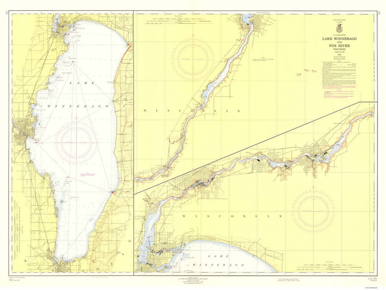 Lake Winnebago and Fox River 1964 Lake Michigan Harbor Chart Reprint