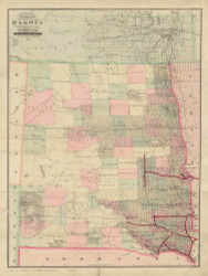 Dakota Territory 1882 Cram's Sectional Map - Old State Map Reprint
