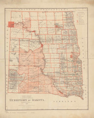 Dakota Territory 1882 General Land Office - Old State Map Reprint