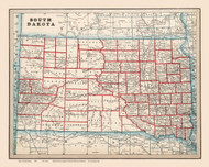 South Dakota 1893 Cram - Old State Map Reprint