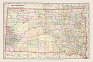 South Dakota 1901 Cram - Old State Map Reprint