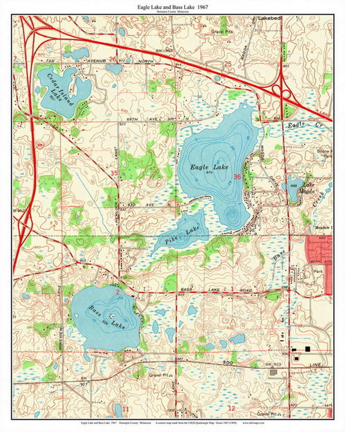 Eagle Lake and Bass Lake - Minneapolis 1967 - Custom USGS Old Topo Map