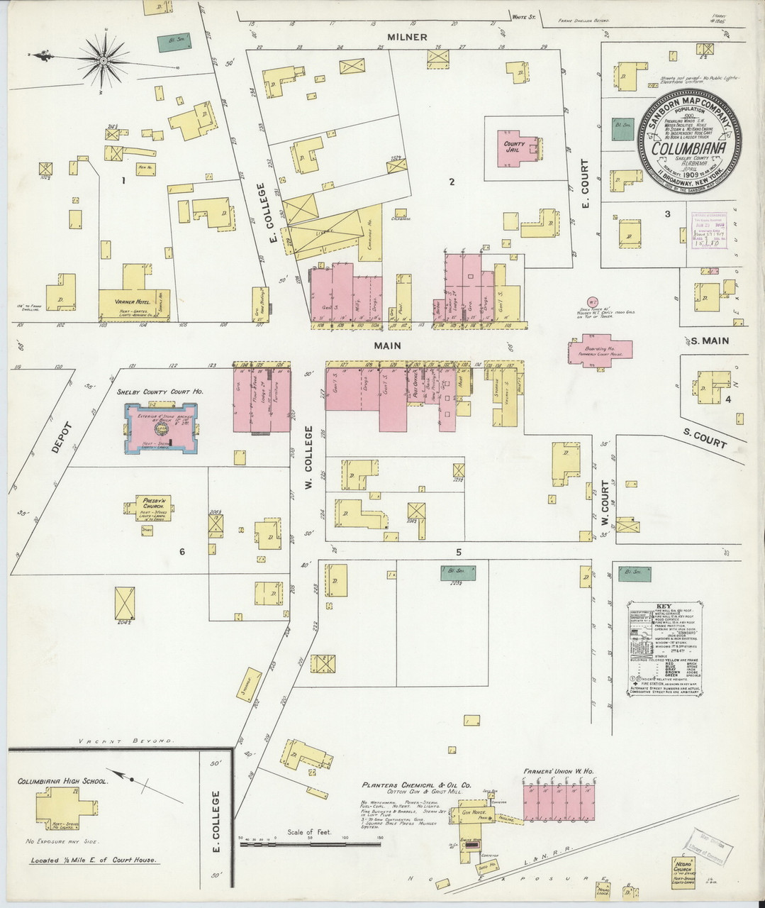 Columbiana, Alabama 1909 - Old Map Alabama Fire Insurance Index - OLD MAPS