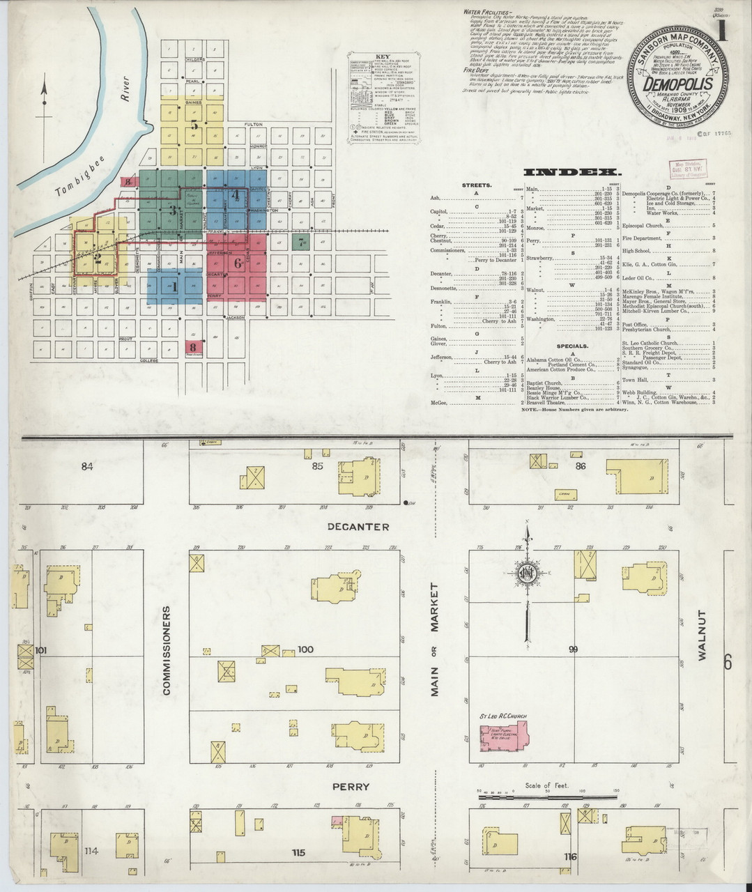 Demopolis, Alabama 1909 Old Map Alabama Fire Insurance Index OLD MAPS