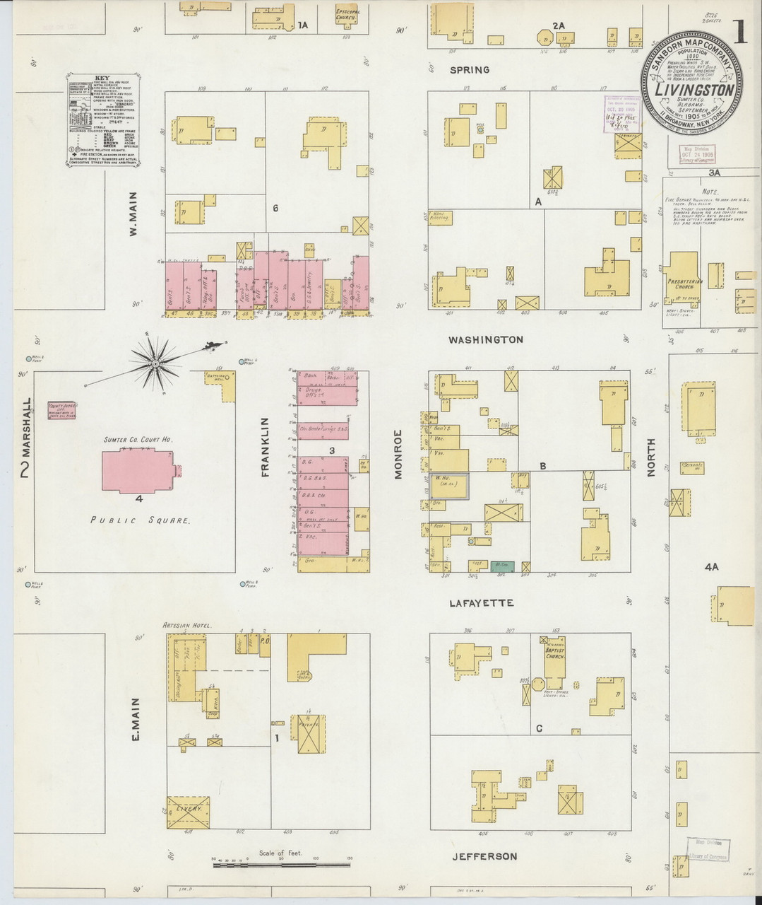 Livingston, Alabama 1905 Old Map Alabama Fire Insurance Index OLD MAPS