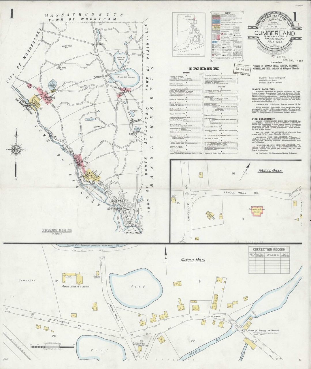 Cumberland, Rhode Island 1934 Old Map Rhode Island Fire Insurance