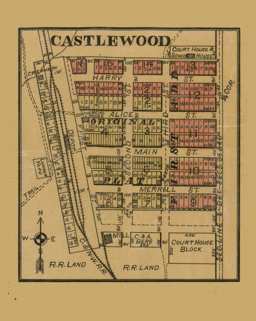 Castlewood Village, South Dakota 1897 Old Town Map Custom Print ...