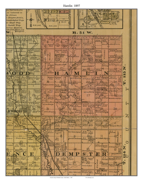 Hamlin, South Dakota 1897 Old Town Map Custom Print - Hamlin Co. - OLD MAPS