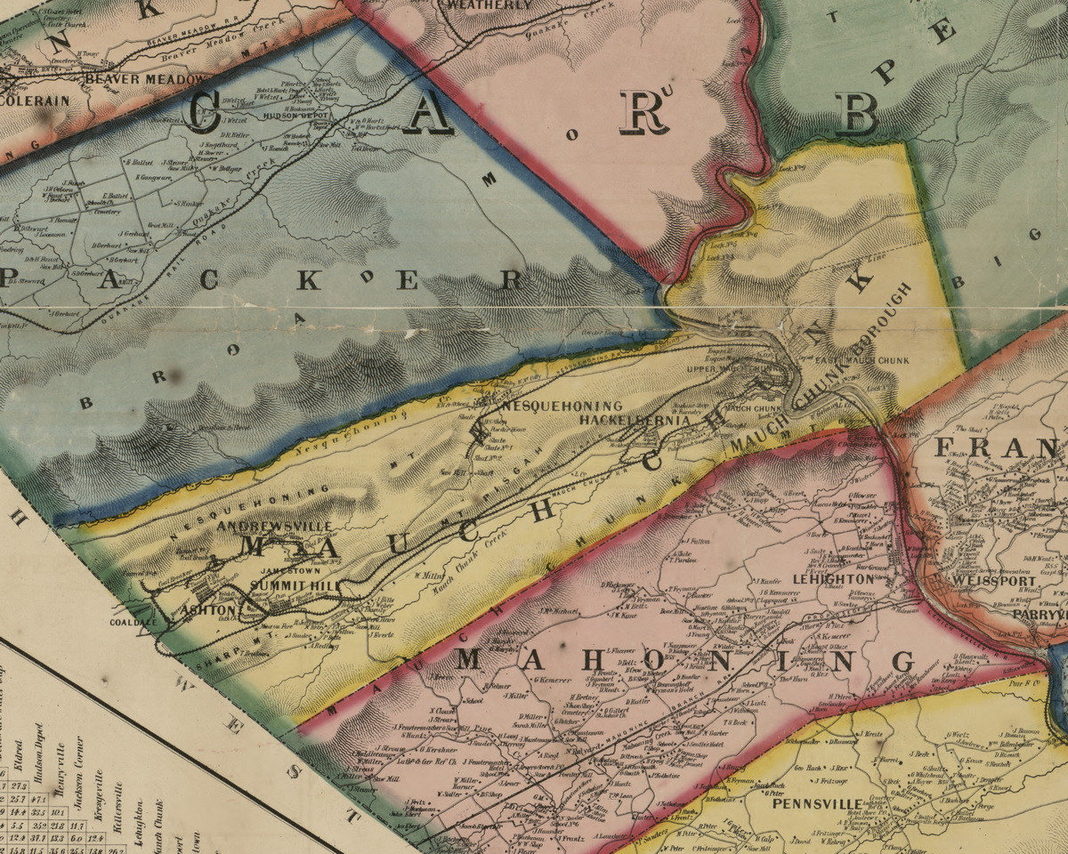 Mauch Chunk Township, Pennsylvania 1860 Old Town Map Custom Print ...