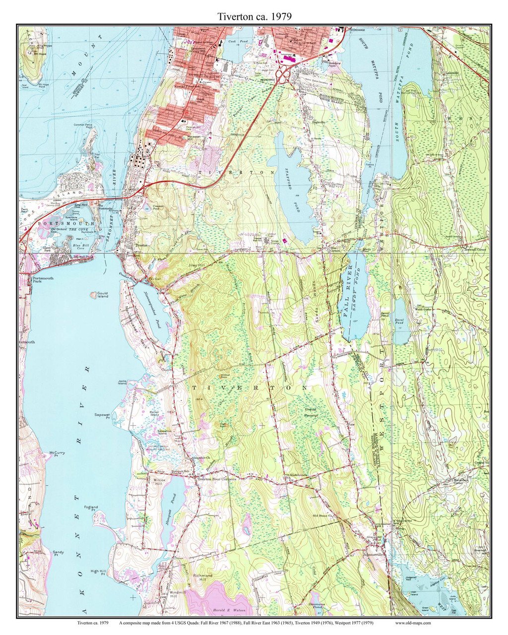 Tiverton 1979 Custom USGS Old Topo Map Rhode Island OLD MAPS