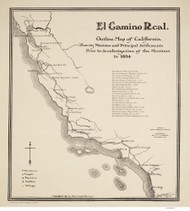 El Camino Real, California 1834 - Old Map Reprint CA Regional