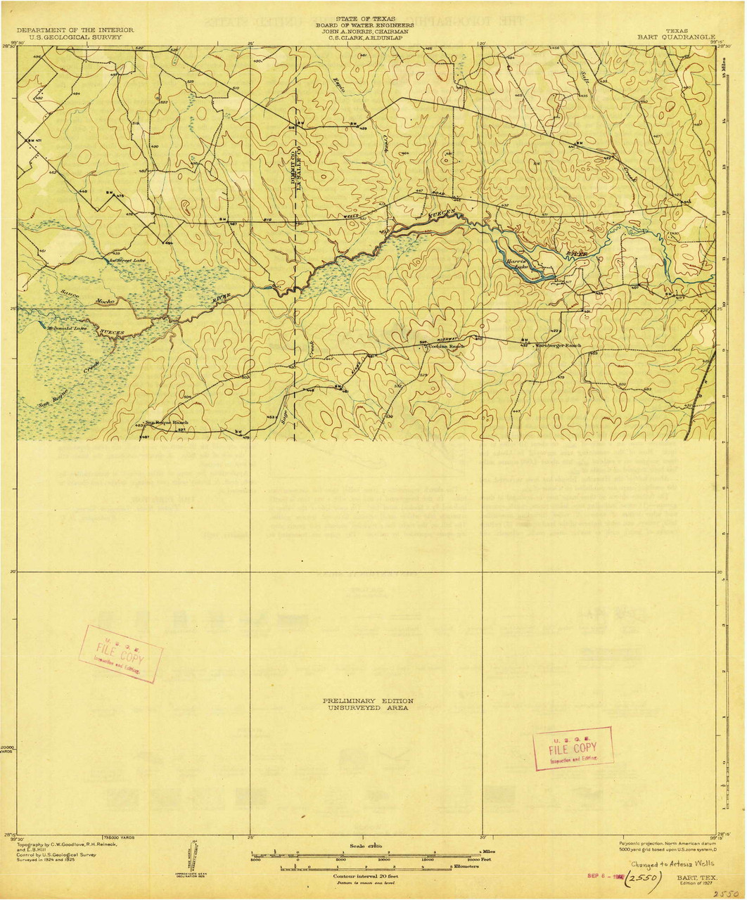 Artesia Wells, Texas 1927 () USGS Old Topo Map Reprint 15x15 TX Quad