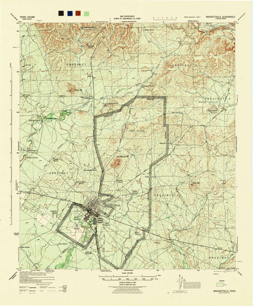 Brackettville, Texas 1944 () USGS Old Topo Map Reprint 15x15 TX Quad