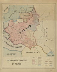 Poland 1918 Proposed Frontiers - Old Map Reprint