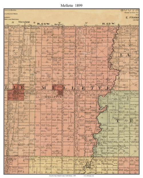 Mellette, South Dakota 1899 Old Town Map Custom Print Spink Co. OLD MAPS