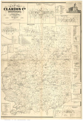 Clarion County Pennsylvania 1865 BW - Old Map Reprint