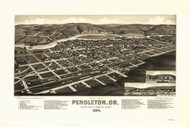 Pendelton, Oregon 1884 Bird's Eye View